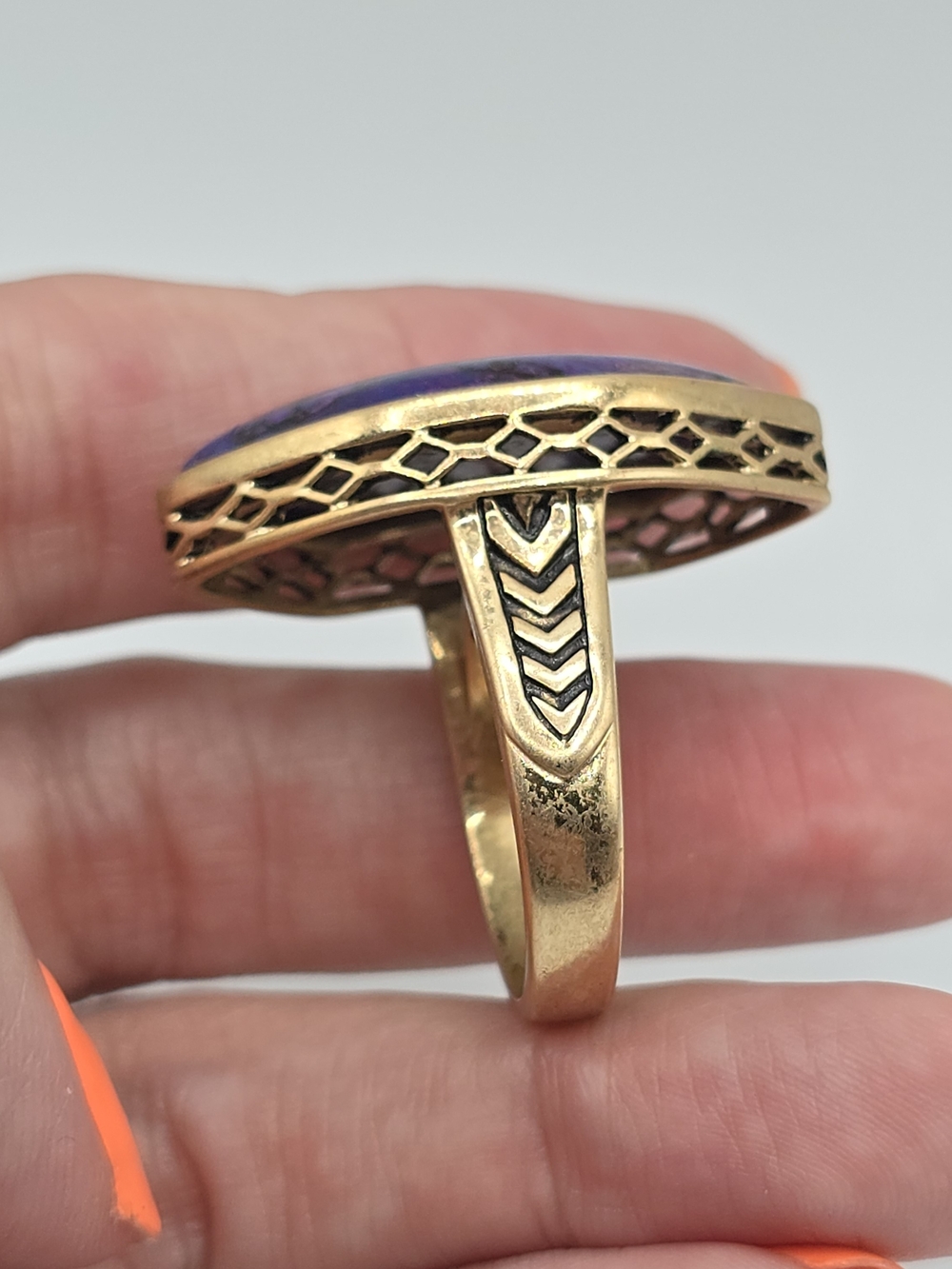 Barse Purple Turquoise Ring Bronze Color Enhanced Statement Size 9.75 - Picture 7 of 11
